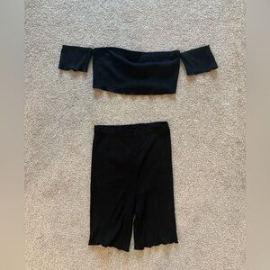 Blue Blush Black Bike Shorts Set